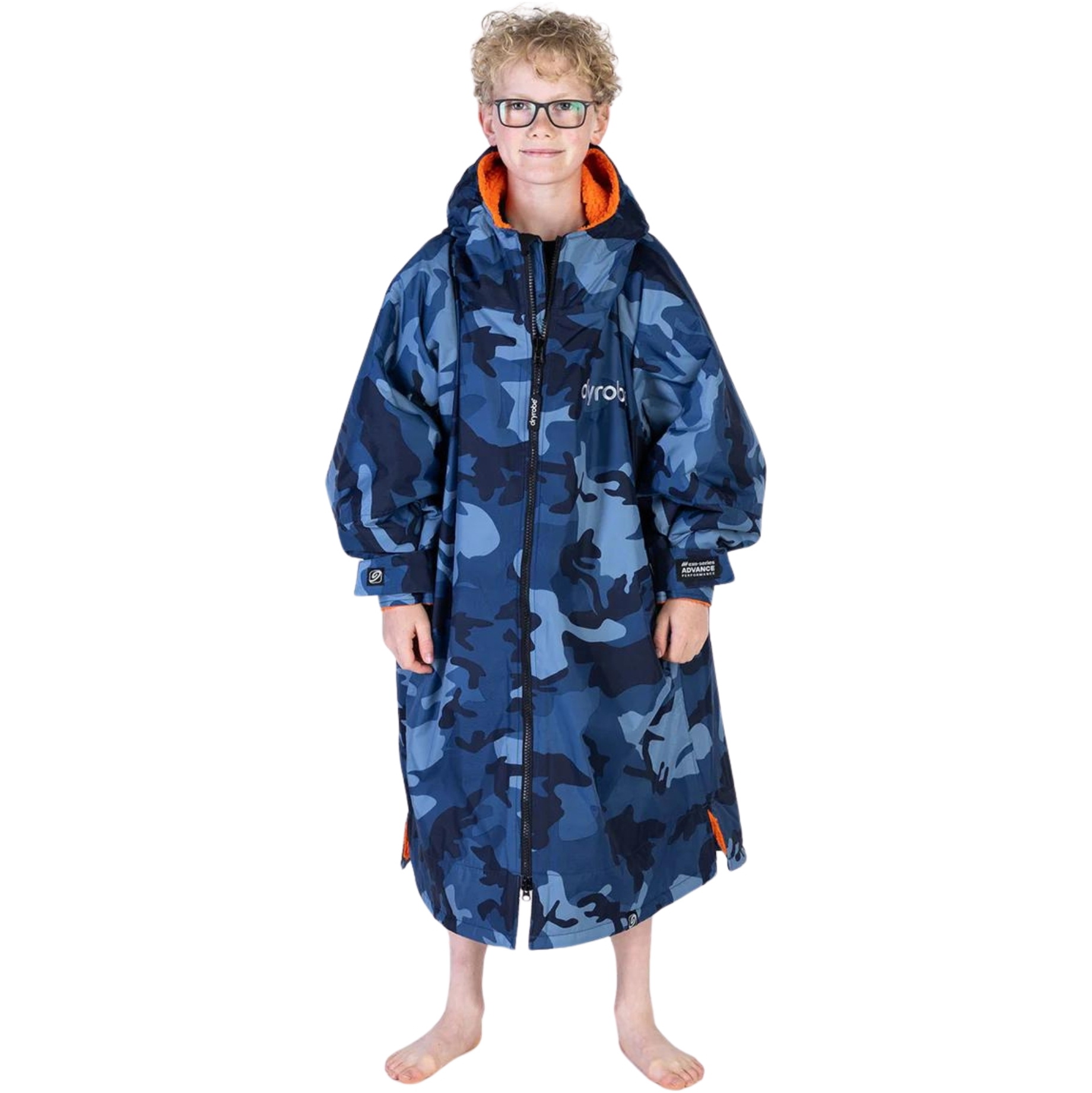 2025 Dryrobe Advance Junior Long Sleeve Changing Robe V3 V3KSLSDA - Blue Camo / Orange